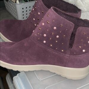 Suede Studded Ankle Boots in Plum - Women
